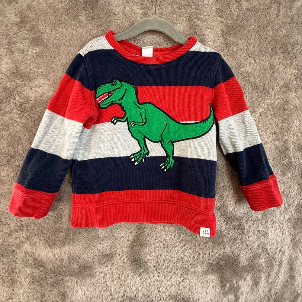 Baby Gap Dinosaur Applique Happy Stripe Cotton Sweater Boys 4T 4 years